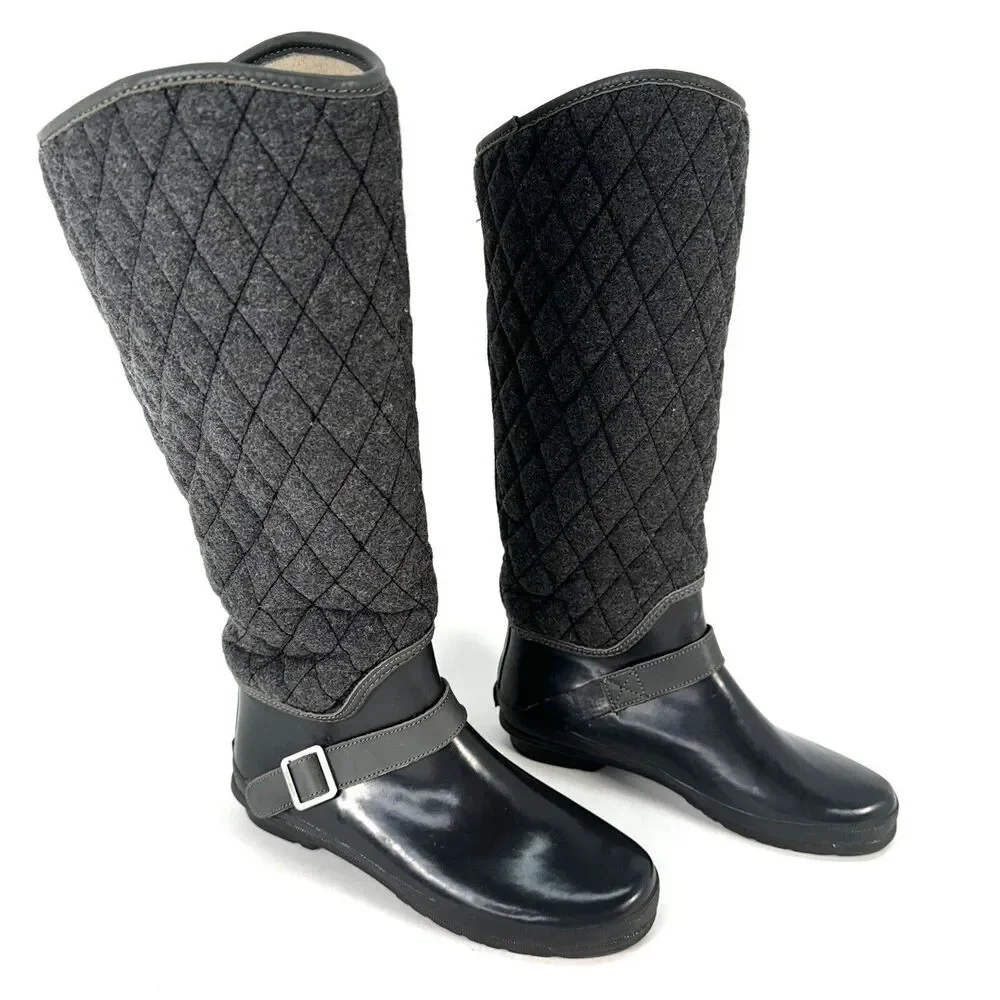 Women Sperry Top Sider Tall Quilt Rubber Riding Boots Size 7 Lined Gray 9769696